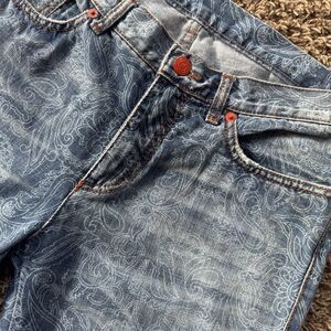 Etro Milano Blue Paisley Pattern Denim Jeans Womens Waist 29 Luxury Boot Cut